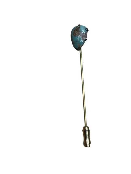 Vintage Sterling Turquoise Stick Pin Brooch Hat Brass Stem 2.75" Brooch Sterling - Picture 3 of 7
